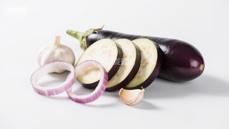 高清大图下载【趣麦麦图】切片茄子与洋葱大蒜