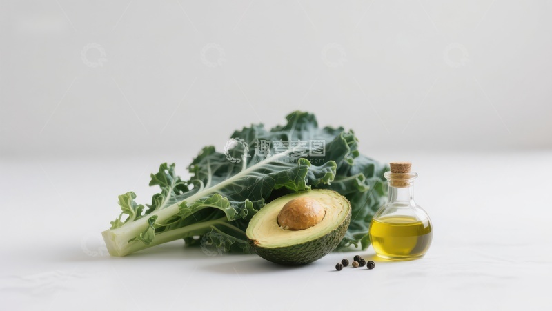 高清大图下载【趣麦麦图】新鲜羽衣甘蓝与牛油果及橄榄油