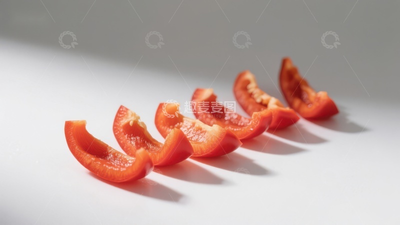 高清大图下载【趣麦麦图】切片红椒排列在白色背景上