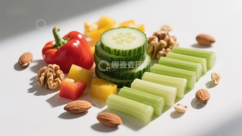 高清大图下载【趣麦麦图】新鲜蔬菜与坚果的健康组合