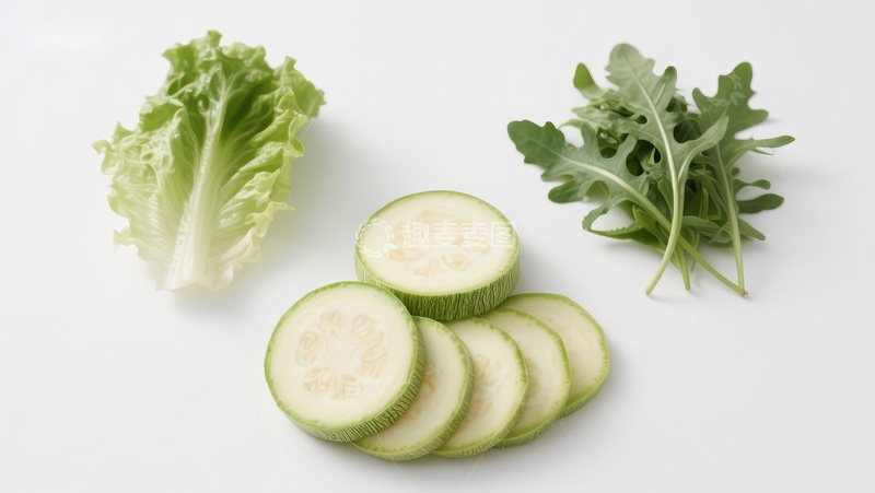 高清大图下载【趣麦麦图】新鲜蔬菜组合：西葫芦、生菜与芝麻菜