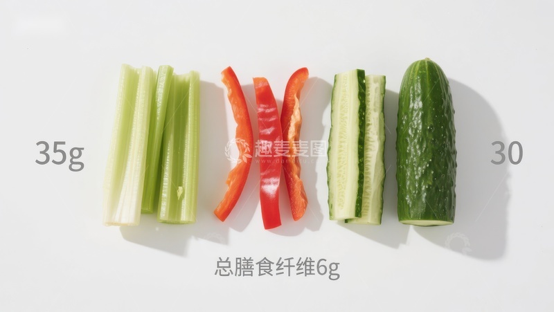 高清大图下载【趣麦麦图】蔬菜切片展示：膳食纤维含量标注