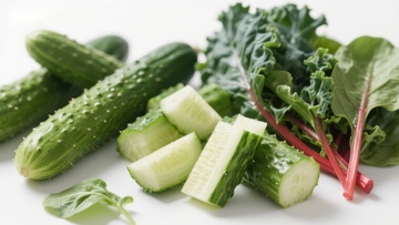 新鲜黄瓜与绿叶蔬菜