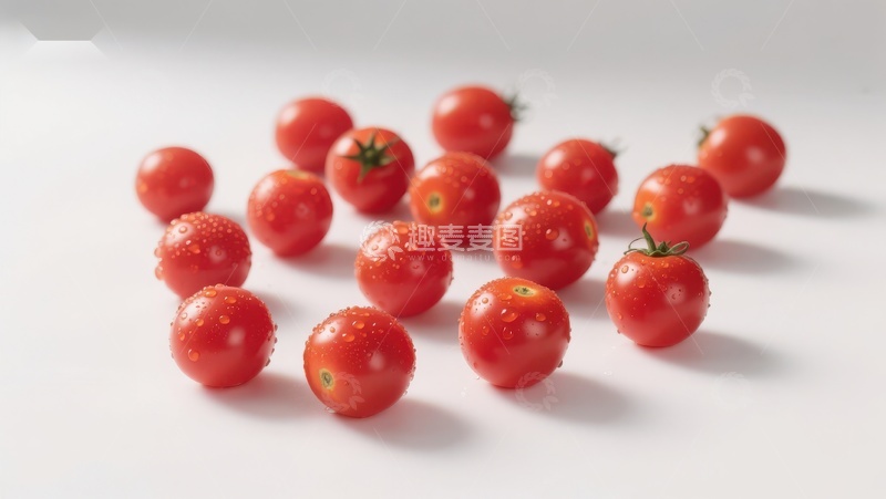 高清大图下载【趣麦麦图】新鲜樱桃番茄散落白色背景