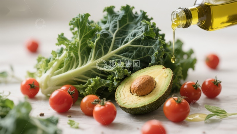 高清大图下载【趣麦麦图】新鲜蔬菜与橄榄油的健康组合