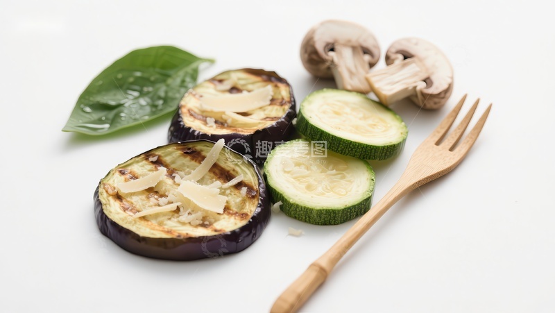 高清大图下载【趣麦麦图】烤茄子与蘑菇配西葫芦片