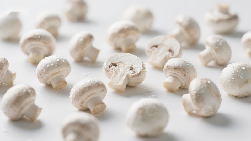 高清大图下载【趣麦麦图】新鲜蘑菇散落白色背景