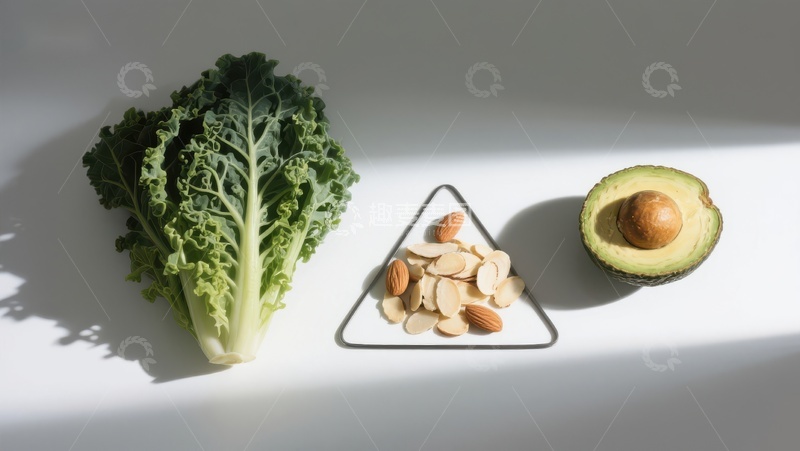 高清大图下载【趣麦麦图】-健康食材：羽衣甘蓝、杏仁与牛油果