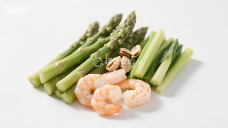 高清大图下载【趣麦麦图】新鲜芦笋配虾仁与坚果