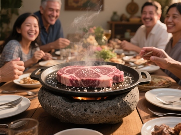 家庭聚餐享用热气腾腾的烤肉