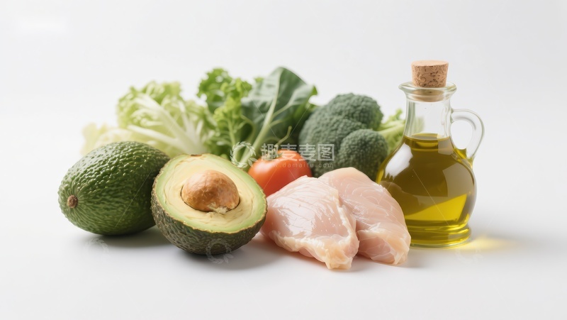 高清大图下载【趣麦麦图】健康食材组合：鸡肉、牛油果与蔬菜