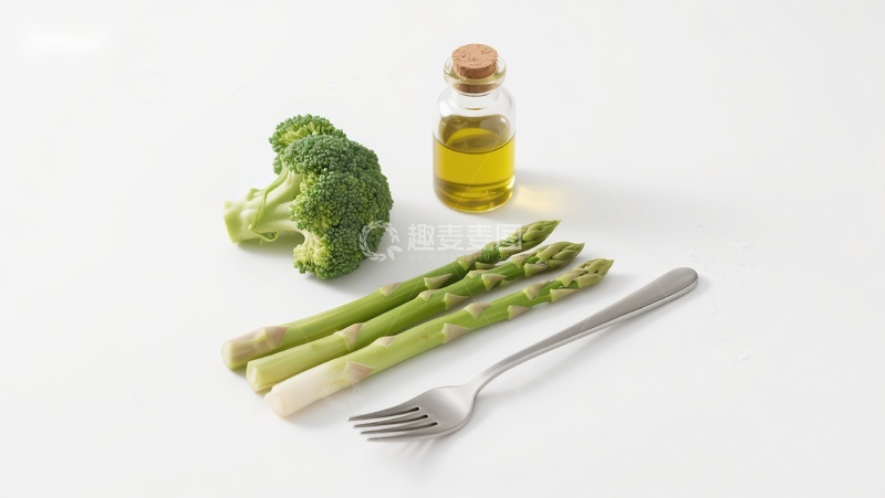高清大图下载【趣麦麦图】西兰花、芦笋与橄榄油的健康搭配