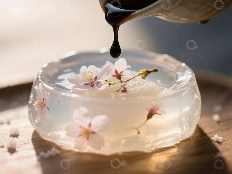高清大图下载【趣麦麦图】樱花冻品滴入酱汁