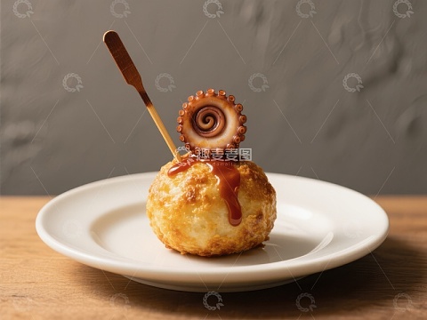 甜点球配焦糖酱和饼干装饰