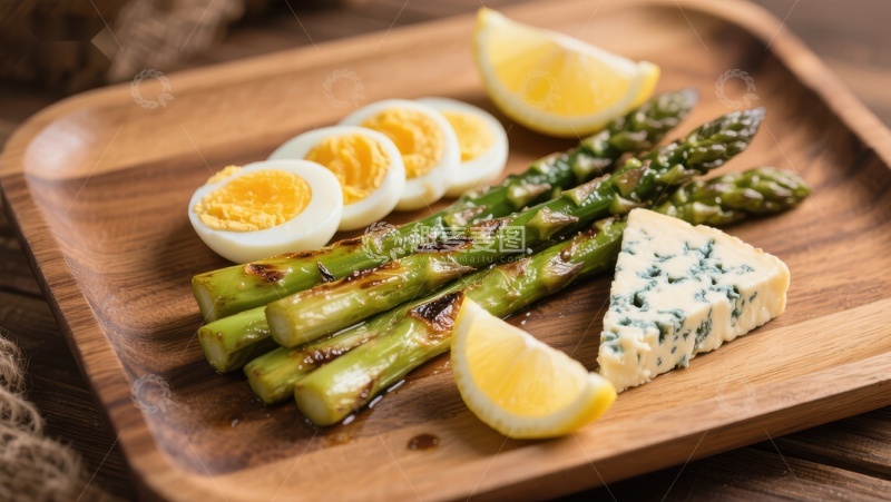 高清大图下载【趣麦麦图】烤芦笋配鸡蛋和蓝纹奶酪