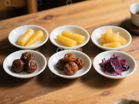 六碟小菜，色彩丰富，摆盘精致