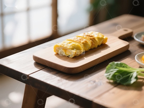 木桌上的蛋卷美食