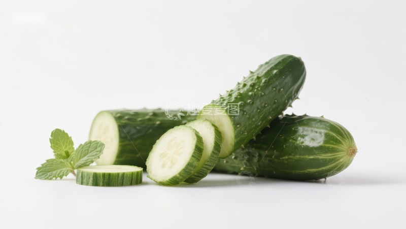 高清大图下载【趣麦麦图】新鲜黄瓜切片与薄荷叶