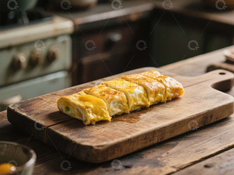 高清大图下载【趣麦麦图】木板上的切片蛋卷