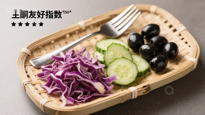 高清大图下载【趣麦麦图】健康沙拉：紫甘蓝、黄瓜与黑橄榄
