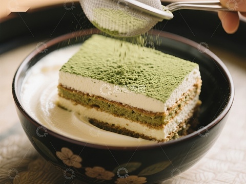 抹茶甜点撒粉瞬间