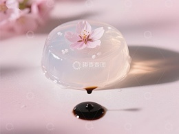 樱花点缀的透明果冻与酱油
