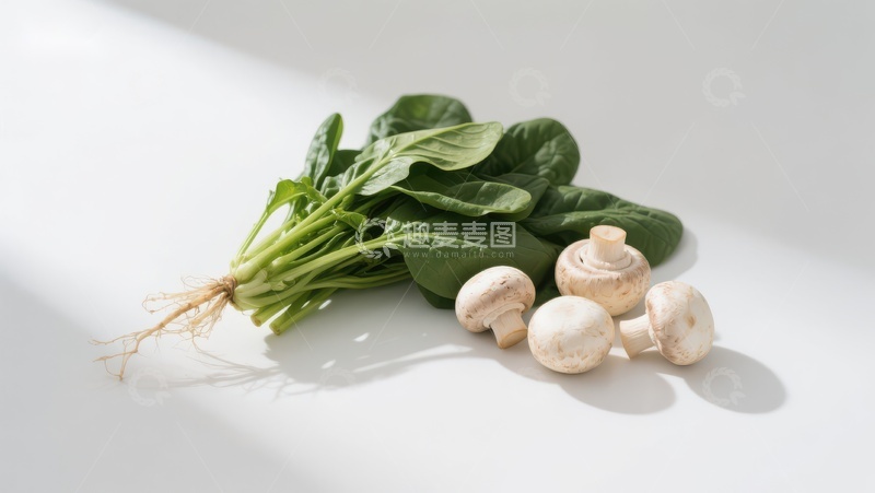 高清大图下载【趣麦麦图】新鲜菠菜与蘑菇的组合