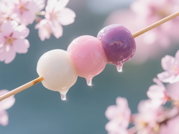 樱花树下的彩色糖葫芦