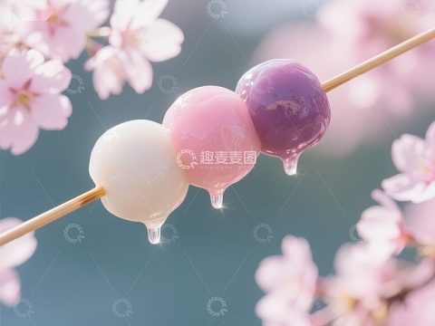 樱花树下的彩色糖葫芦