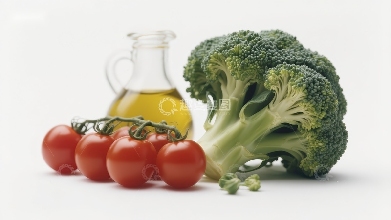 高清大图下载【趣麦麦图】新鲜西兰花与樱桃番茄及橄榄油
