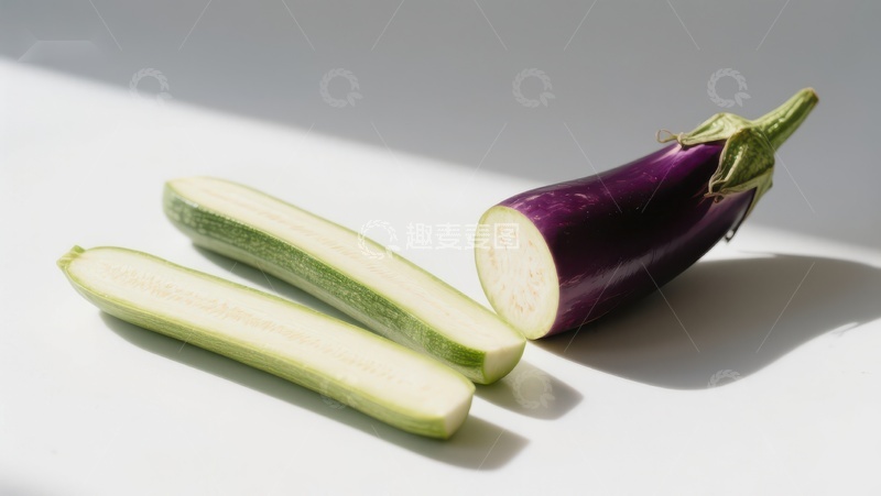 高清大图下载【趣麦麦图】茄子与西葫芦的静物组合