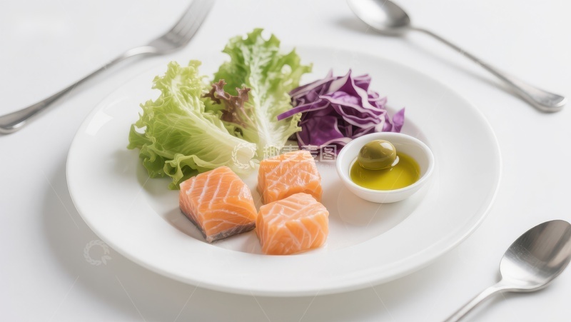 高清大图下载【趣麦麦图】三文鱼配沙拉与橄榄油