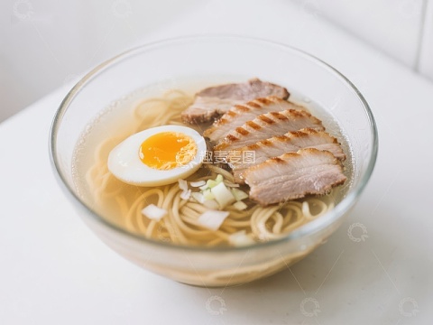 清汤拉面配叉烧和半熟蛋