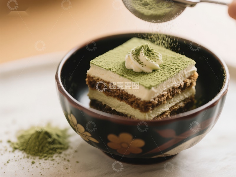 高清大图下载【趣麦麦图】抹茶甜点：层层奶油与饼干的完美结合