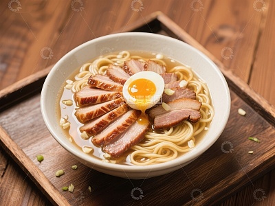 美味拉面配叉烧和半熟蛋