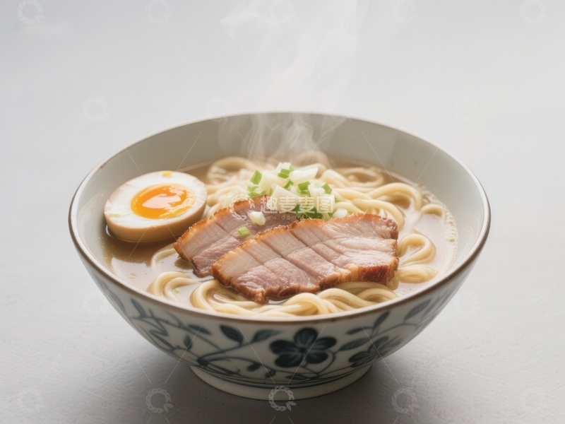 高清大图下载【趣麦麦图】热腾腾的拉面碗，配以叉烧和卤蛋