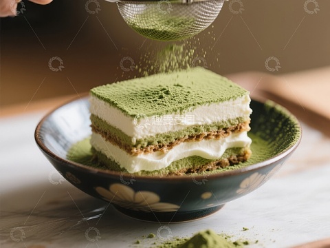 抹茶甜点撒粉瞬间