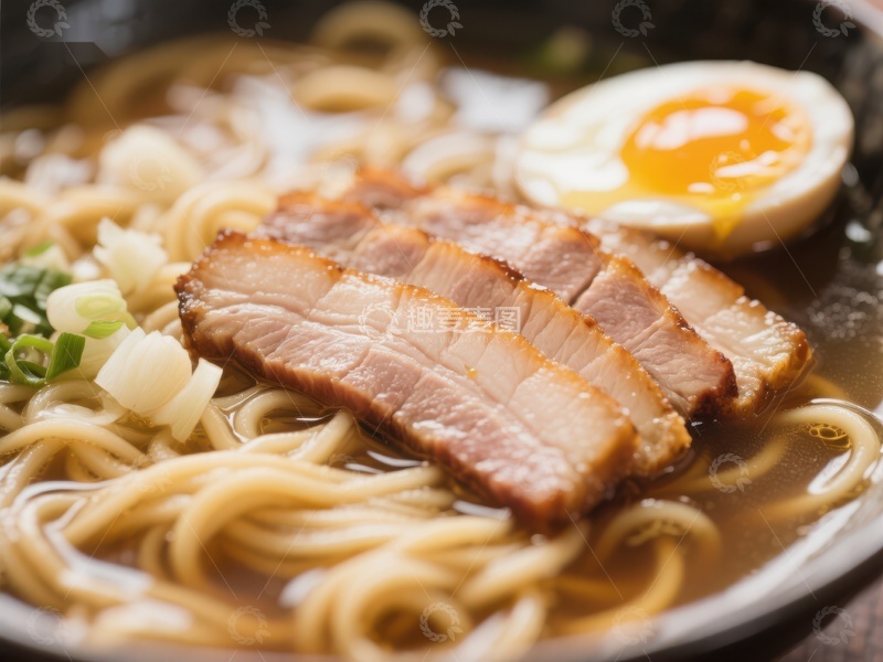 高清大图下载【趣麦麦图】美味拉面配叉烧和半熟蛋