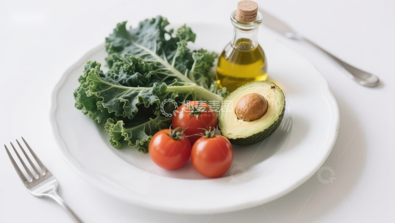 高清大图下载【趣麦麦图】新鲜蔬菜与橄榄油的健康搭配