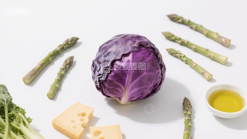 高清大图下载【趣麦麦图】紫甘蓝与芦笋、奶酪的清新组合