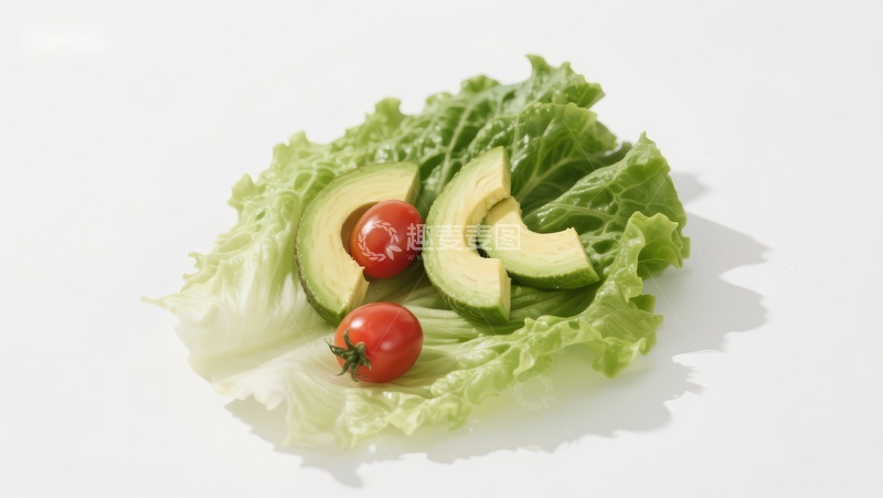 高清大图下载【趣麦麦图】生菜上的鳄梨切片与樱桃番茄