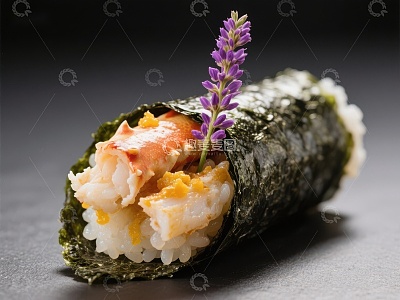 紫花点缀的海鲜寿司卷