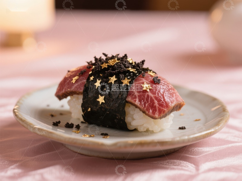 高清大图下载【趣麦麦图】精致寿司配金箔星星装饰