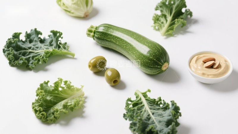 高清大图下载【趣麦麦图】绿色蔬菜与酱料的清新组合