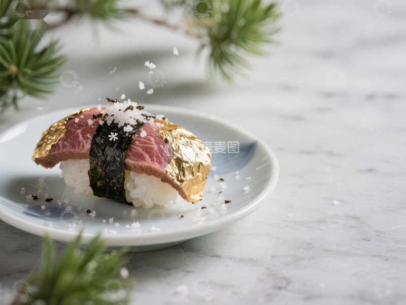 高清大图下载【趣麦麦图】金箔装饰的寿司特写