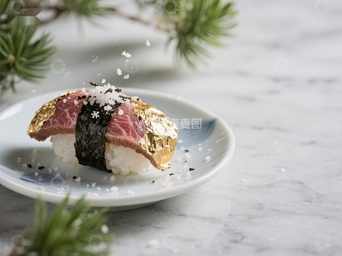 金箔装饰的寿司特写