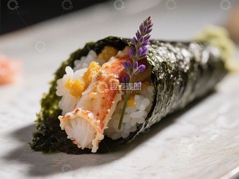紫苏点缀的海苔饭团