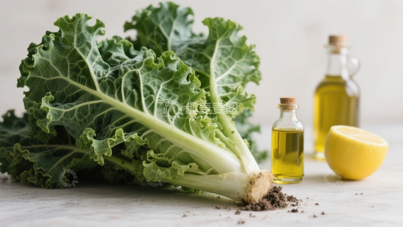 高清大图下载【趣麦麦图】新鲜羽衣甘蓝与橄榄油柠檬
