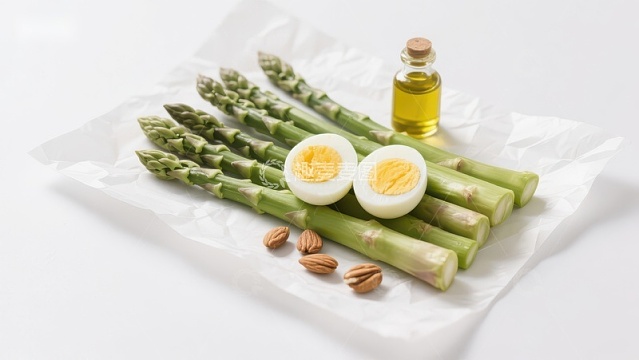 芦笋配煮蛋与橄榄油