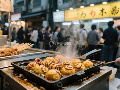 街头美食：热腾腾的章鱼小丸子